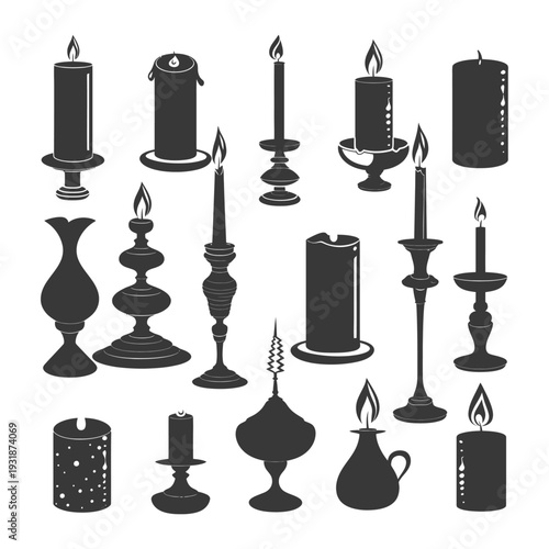 A Collection of Silhouettes of Candles and Candle Holders