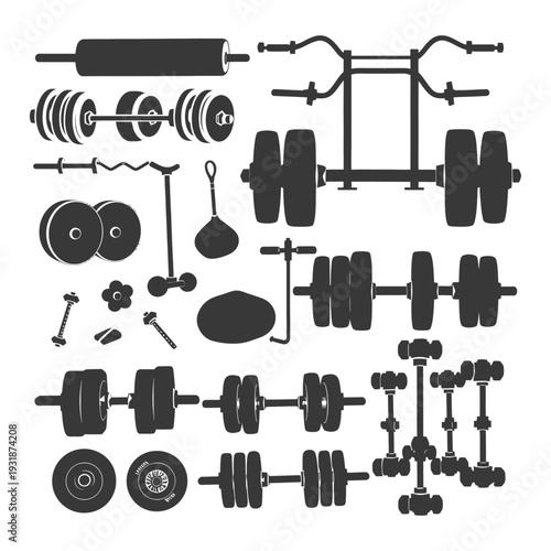 A Collection of Silhouettes of Weightlifting Equipment