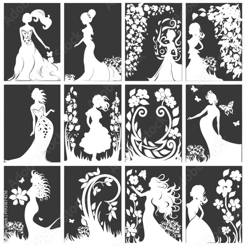 A Collection of Silhouettes of Women with Floral Accents
