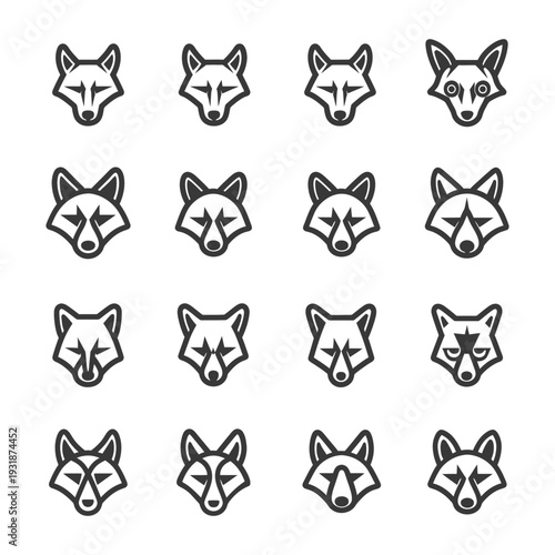 A Collection of Sixteen Fox Head Line Art Designs