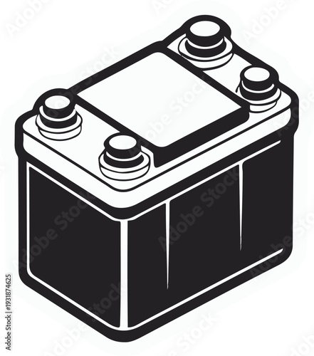 Minimalist car battery unit vector sticker, bold black thick clean outline, pure white background, isolated object 1