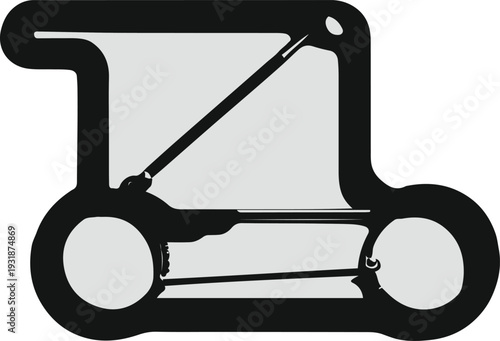 Minimalist hydraulic car jack lift vector sticker, bold black thick clean outline, pure white background, isolated object