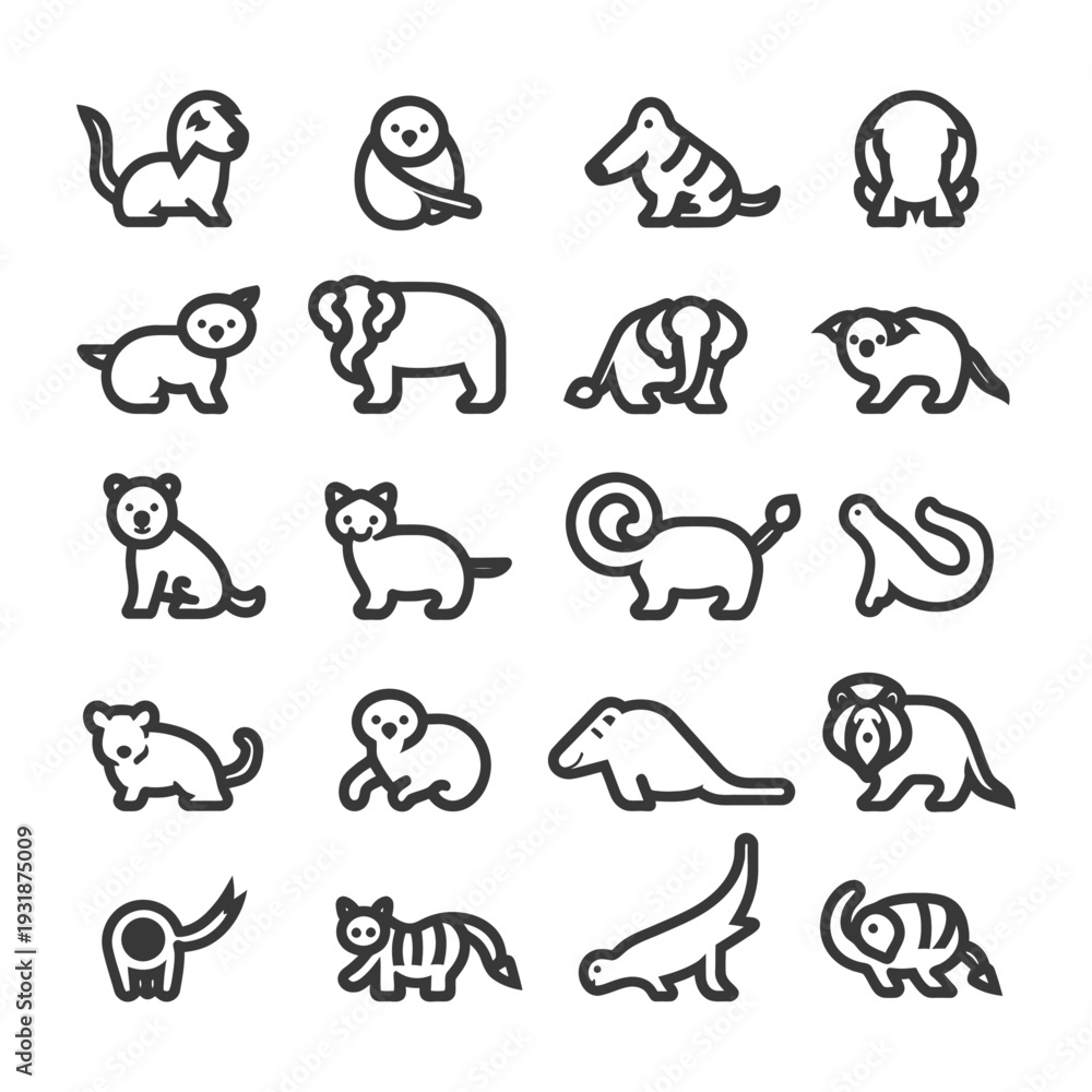 Fototapeta premium A Collection of Twenty Animal Illustrations in a Line Art Style