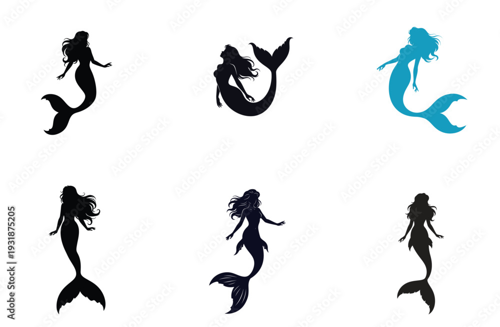 Obraz premium Mermaid Silhouette Collection Vector Illustration