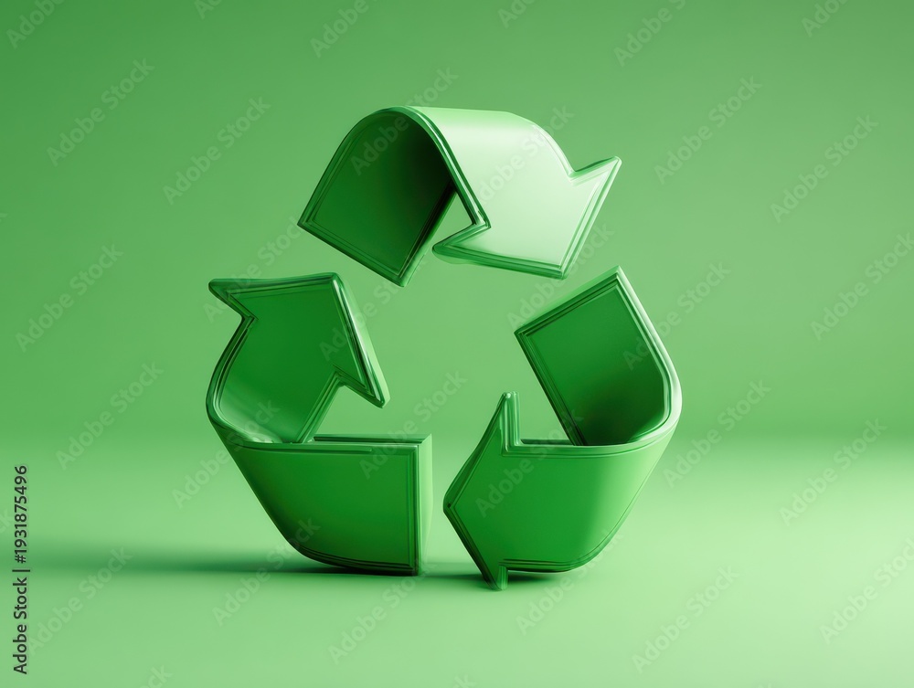 Fototapeta premium recycling symbol 3d object isolated on a green background