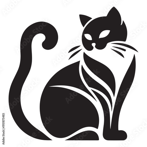 Black cat with masquerade mask sitting vector illustration flat design