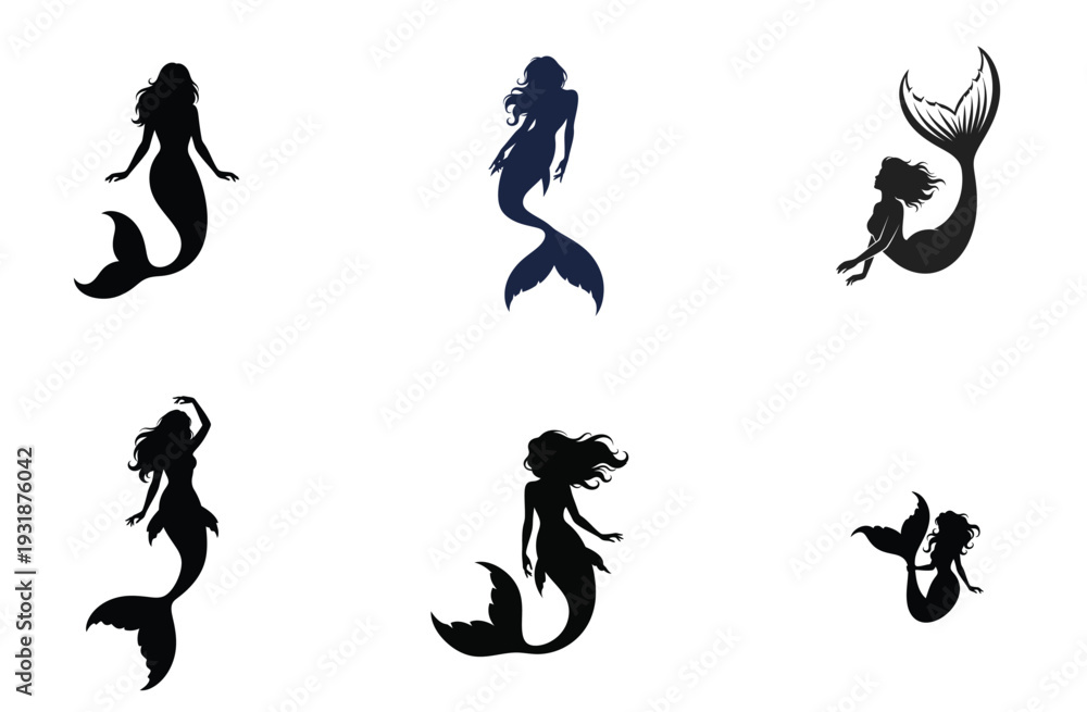 Obraz premium Mermaid Silhouette Collection Vector Illustration