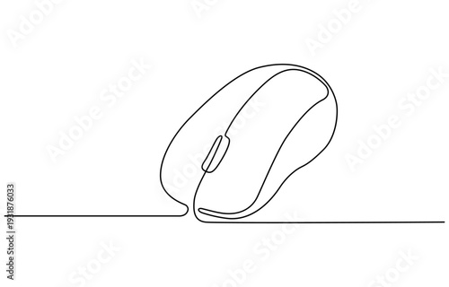 Drawn continuous one line computer mouse logo. Mouse computer one continuous single line art drawing. Minimal art style.