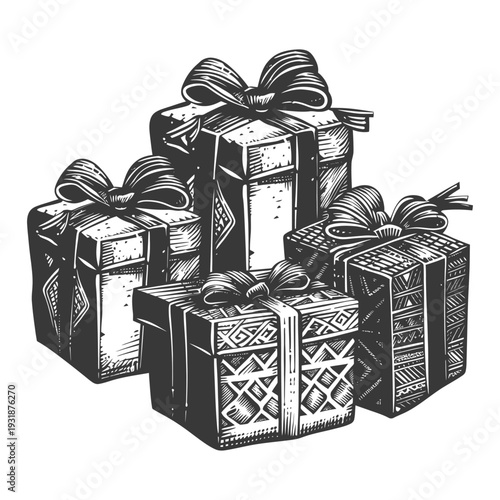 A Hand-Drawn Illustration of Four Wrapped Gifts