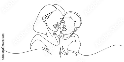 Mother and son line art vector illustration, mothers day celebration illustration