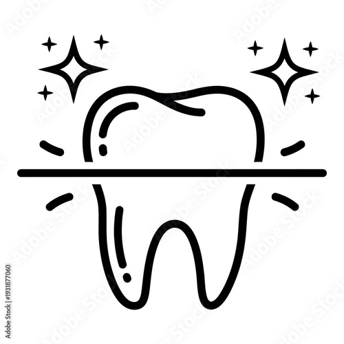 Shiny Tooth Icon Vector Illustration Line Art Dental Scan for Oral Hygiene and Dentistry Design