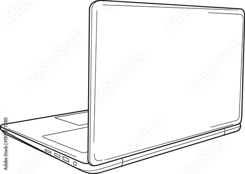 Simple line art illustration of a modern laptop viewed from the back corner
