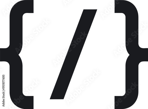 Minimalist black and white icon representing curly braces and a forward slash symbol