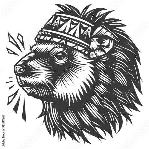 A Profile Portrait of a Bearded Animal with a Tribal Headband