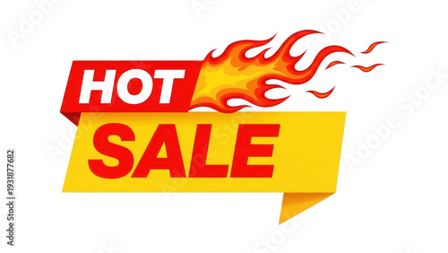 Hot sale banner with fire graphic, special offer commercial promotion, modern flat design vector illustration