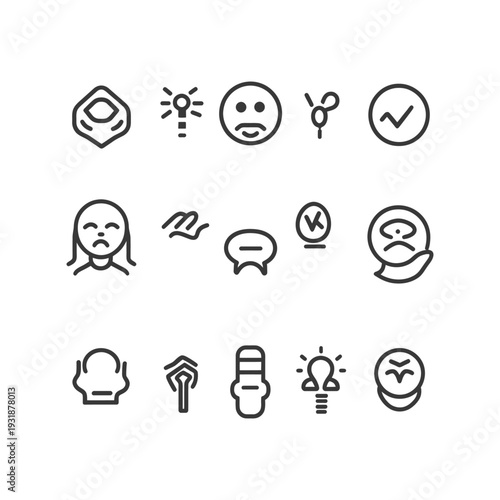 A set of 15 line icons depicting various feelings and emotions
