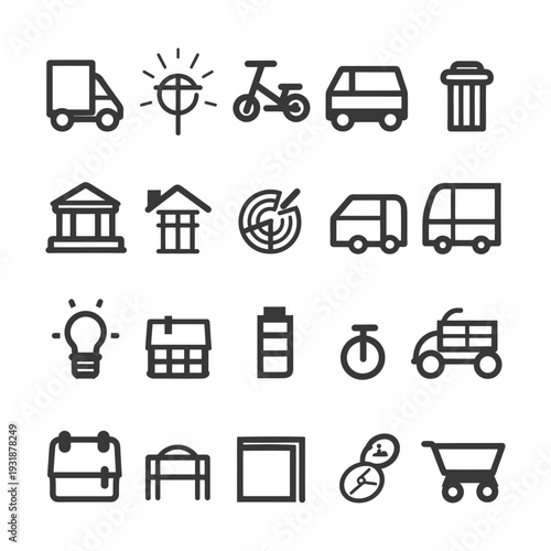 A Set of 16 Black and White Outline Icons