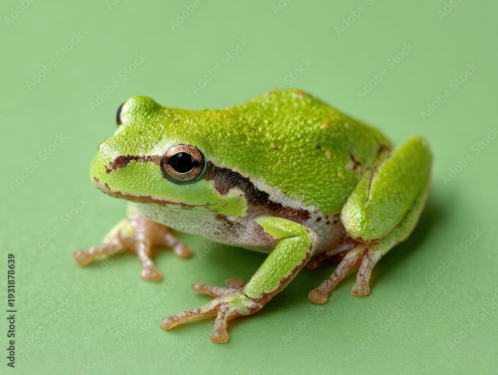 Fototapeta premium frog small green isolated on a green background