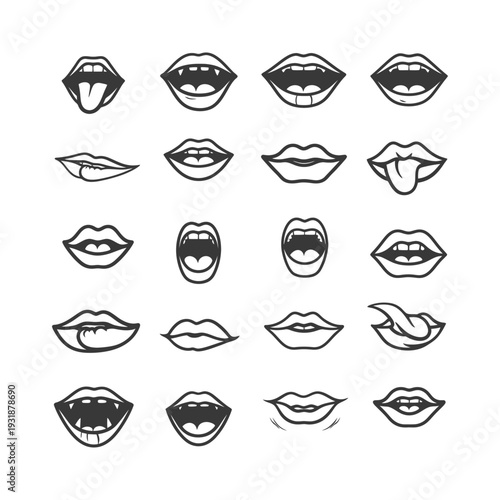 A Set of 20 Cartoon Mouths with Different Expressions