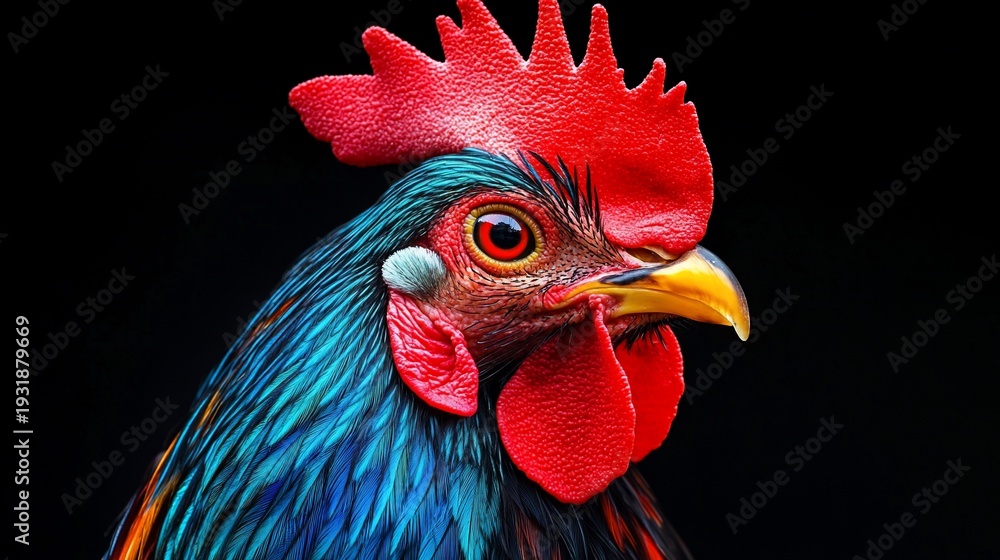 Fototapeta Radiant rooster head against a stark backdrop