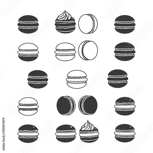 A Set of Black and White Macaron Illustrations