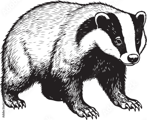 A classic illustration of a badger walking in a natural setting Vector, illustration