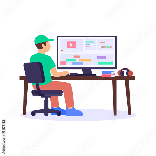 Editing Course Videos, Enhancing lesson recordings with professional adjustments, Flat vector character illustration