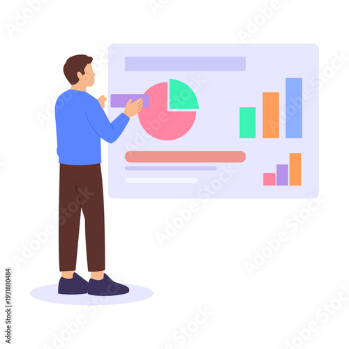 Designing Presentation Slides, Creating structured and visually engaging learning slides, Flat vector character illustration