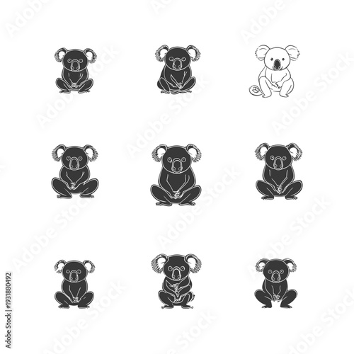 A Set of Nine Different Koala Bear Illustrations