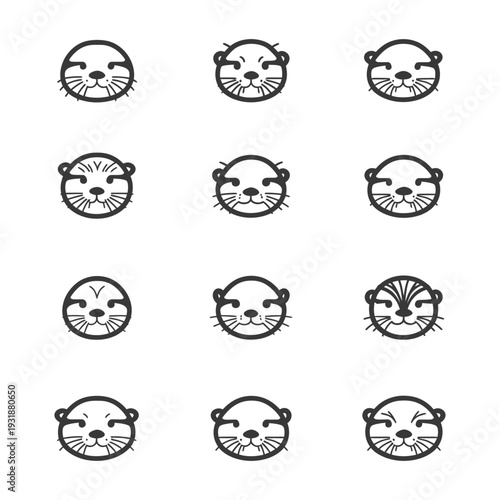 A set of nine otter face icons, each with unique facial features.