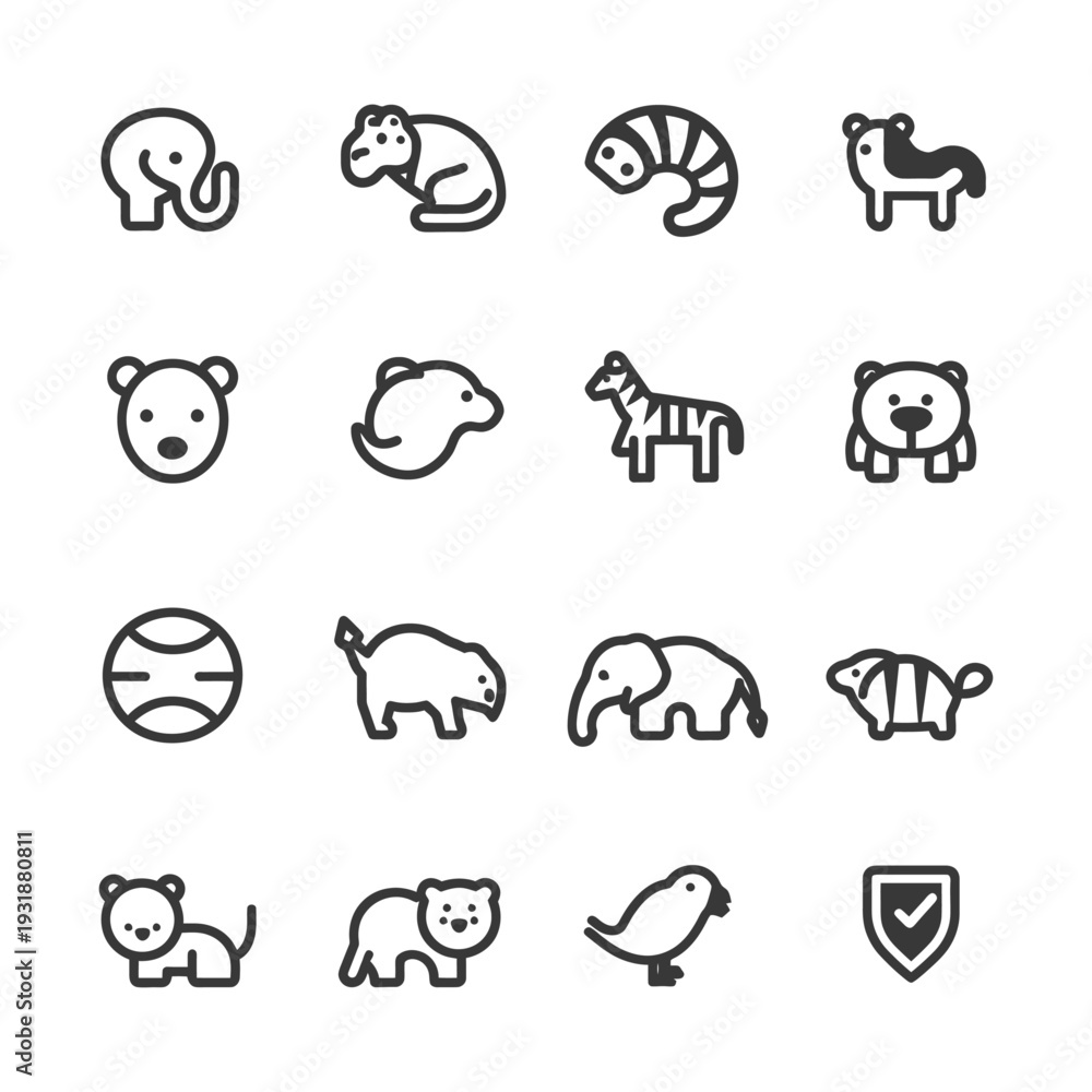 Obraz premium A Set of Sixteen Animal Icons in Black and White