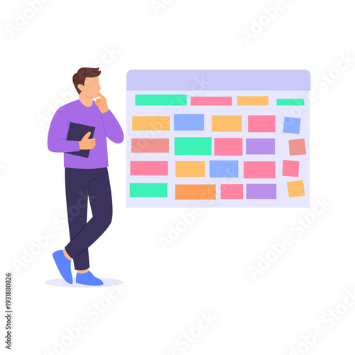 Planning Course Curriculum, Structuring modules and lessons for complete program, Flat vector character illustration