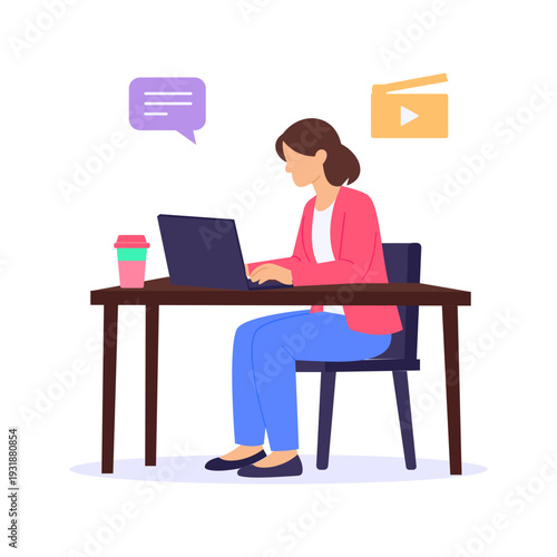 Writing Course Script, Drafting detailed teaching narration and explanations, Flat vector character illustration