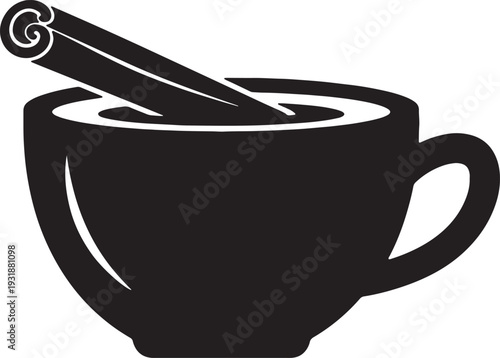 Cinnamon Stick in Hot Drink Cup Isolated Black and White Vector 