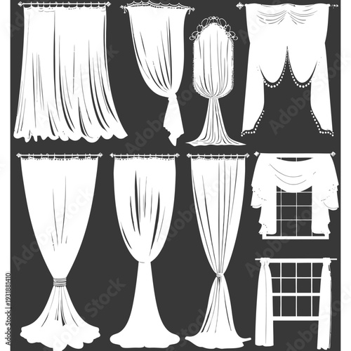 A Set of Ten Different Window Curtain Styles