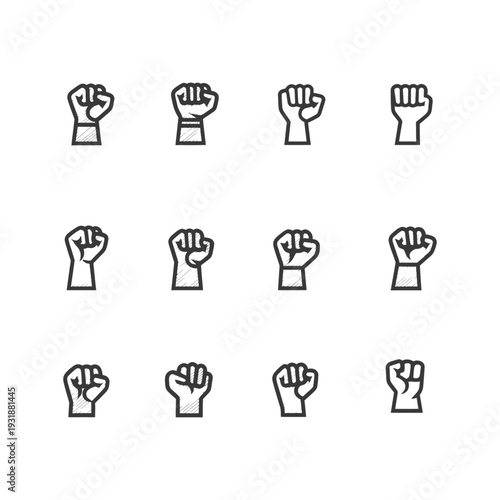 A Set of Twelve Hand-Drawn Fist Icons
