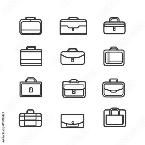 A Set of Twelve Line Drawings of Suitcases and Briefcases
