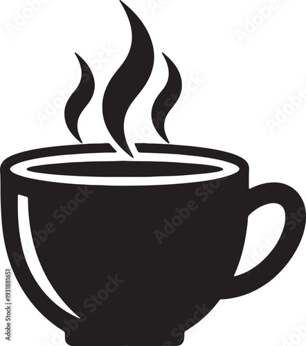 Black Coffee Cup Steaming Silhouette Isolated on White