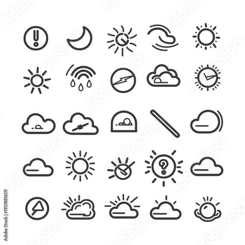 A Set of Weather Icons Featuring Sun, Cloud, and Moon Symbols