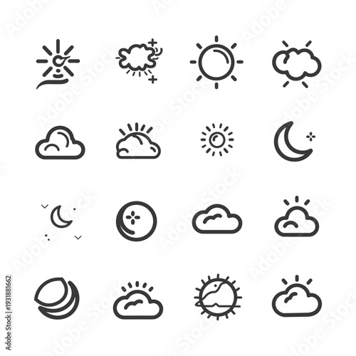 A Set of Weather Icons Depicting Sun, Clouds, and Moon