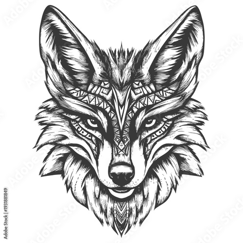A Tribal Design of a Fox's Head with Detailed Pattern