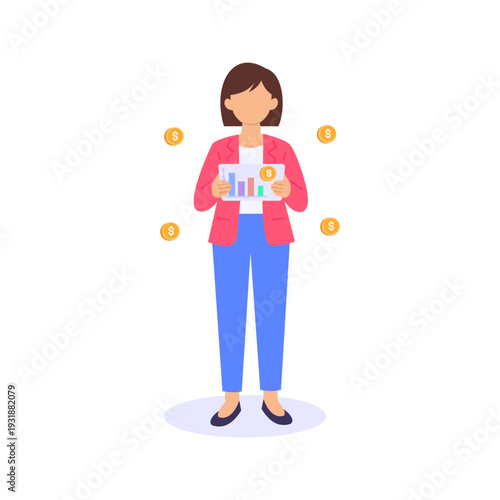Viewing Earnings Summary, Checking revenue and course sales performance, Flat vector character illustration