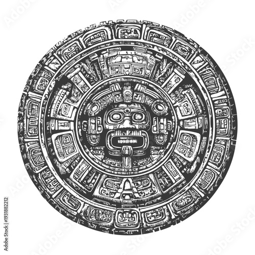 Aztec Calendar Stone with a Central Deities Face