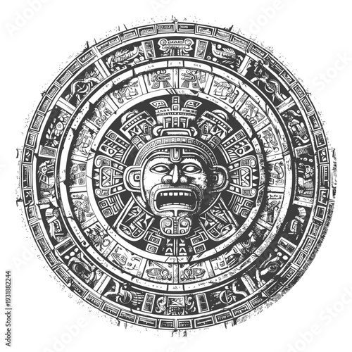 Aztec Calendar Stone with a Central Depiction of a Deity