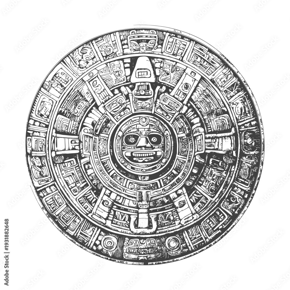 Obraz premium Aztec Calendar Stone with Detailed Relief Carving