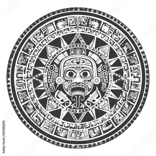 Aztec Calendar with Central Deity Mask