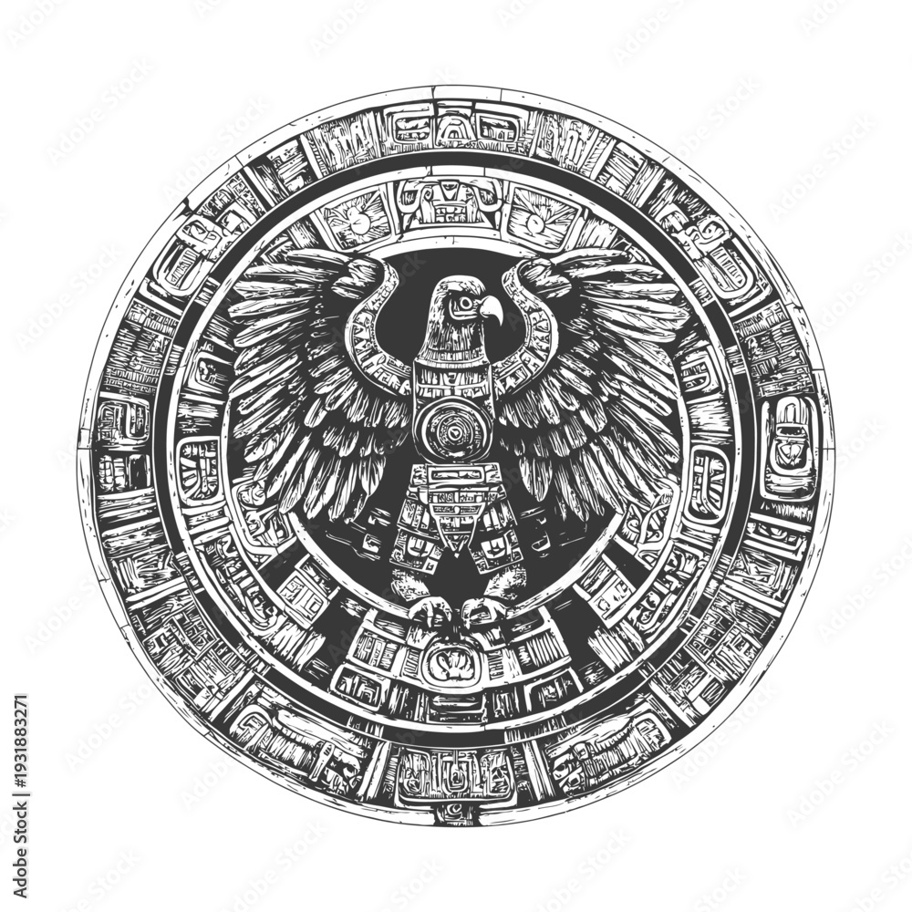 Obraz premium Aztec Eagle Symbol with Ornate Circular Frame