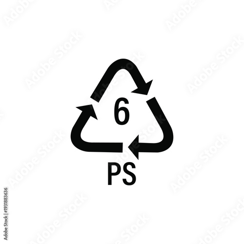 Recycling symbol with number 6 and PS code
