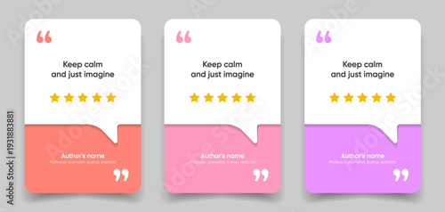 3D bubble testimonial banner, quote, infographic. Social media post template designs for quotes. Empty speech bubbles, quote bubbles and text box. Vector Illustration EPS10.