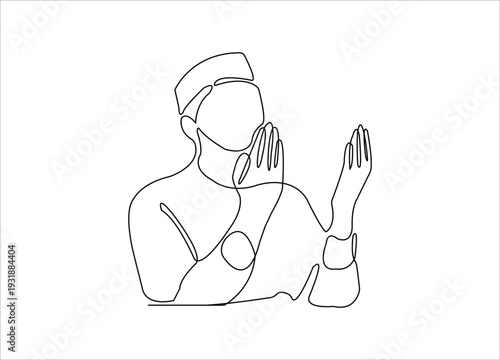 Continuous Line Art of a Muslim Man Praying in Supplication